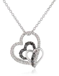Sterling Silver Black and White Diamond Triple Heart Pendant Necklace (1/6 Cttw, I-J Color, I2-I3 Clarity), 18"