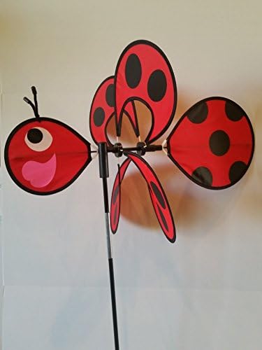 Red Ladybug Garden Wind Spinner Bright Red with Black Poke-A-Dots Body and a large 18.5 Inch Bright Red and Black Poke-A-Dot Wing Wind Spinner!