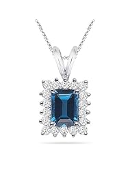 0.36 Cts Diamond & 1.03 Cts London Blue Topaz Cluster Pendant in 14K White Gold