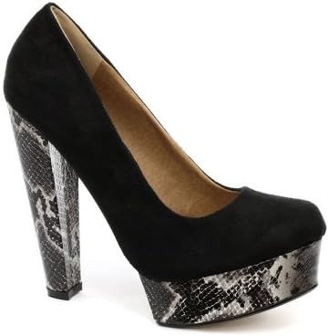 Odeon Black Faux Suede Snake Print Platform Womens Court Shoe, Size 8