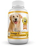 Amazing Omega-3 Rich Fish Oil 100% Pure All-Natural - Unscented Premium Food Grade Pet Nutritional Supplements - Antioxidant Fatty Acids - Promotes Shiny Coat, Bone, Joint and Brain Health - 120 Tasty Chewable Tablets Your Dog Will Love