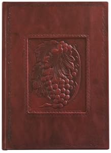 Italian Leather Wine Journal, Label Area, Embossed Designs, Gift Boxed, 7x10"