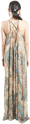 Amangny Women's Bohemian Tie-Back Strap Maxi Dress Medium Multicolor