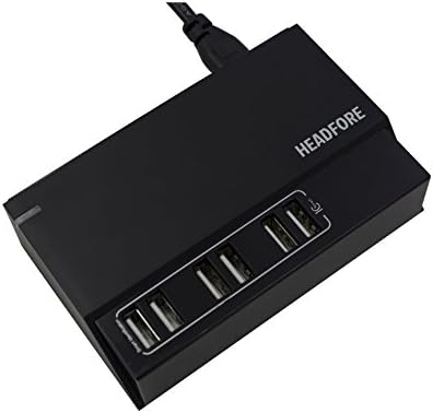 Headfore 50 Watts 5V/10A 6-Port High Speed Desktop USB Charger with SmartIC Technology for iPhone, iPad Air 2, Samsung Galaxy, Nexus, HTC, Nokia and More - Black