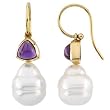 14K Yellow Gold Paspaley South Sea Cultured Pearl and Amethyst Earrings - 12.00mm