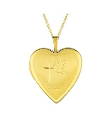 14K Gold over Sterling Silver Heart Shaped Locket w/ cross dove Necklace