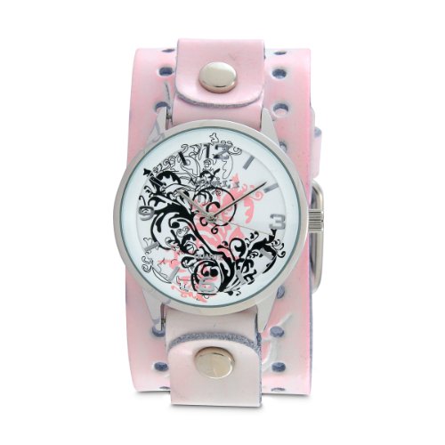Nemesis Women's PTHR827P Classic Pink Plant Art Leather Cuff Band Watch