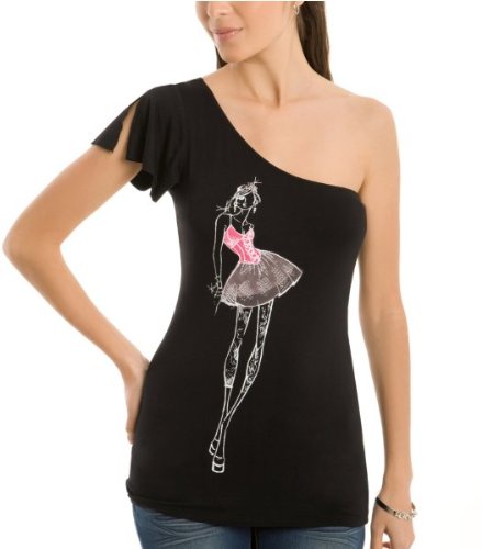 G by GUESS Fashion Croquis Top, BLACK M