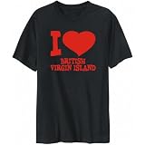 T-Shirt Mens Black  I LOVE British Virgin Island  Countries