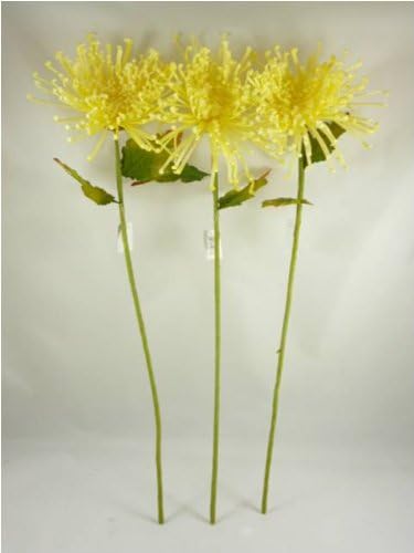 PACK OF 3 - 60cm Beautiful Lemon Spider Mum Flower Decoration (1591)