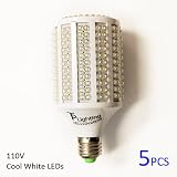 eTopLighting, Pack of 5, LED E26 20W 20WATTS COOL WHITE CORN LIGHT BULB 110V COOL WHITE 330 LEDS LAMP, LEDC-110V-20W-CW-5