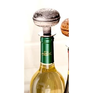 Black and White Round Metal Door Knob Wine Stopper by Foxy Wine Décor
