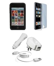 Apple iPod Touch 3G Accessories. Premium Accessory Kit for iPod Touch 3rd Generation: Black Silicone Skin Case Cover Protection + USB Car Auto DC Charger + USB Travel Home AC Charger + USB Retractable Cable + Full body Screen Protector