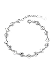 Honeystore Girls Swiss Diamond 925 Sterling Silver White Gold Link Bracelet Color White Length 7.68 inch