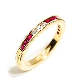 Anniversary Band or Stacking Ring Channel Set Half Circle with Alternating Diamonds and Rubies, Fine Millgrain Edge, 14k Yellow Gold, Ring Size 5.25 (T.w 0.40)