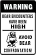 WARNING: BEAR hiker caution wild animal sign