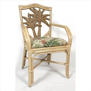 Cancun Palm Indoor Rattan Arm Chair in Natural Finish Fabric: Havanah Almond