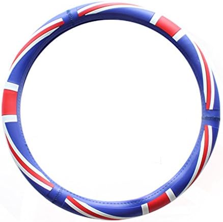 Union Jack design; No slip; polyurethane material Synthetic; Steering Wheel Cover; Comfort Grip; 14.5 "- 15" (Red)