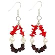 Handmade Garnet, Red Coral & White Freshwater Pearl Dangle Earrings With Silver Beads