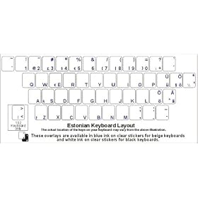 Estonian Keyboard Stickers - Labels - Overlays with White Characters for Black Computer Keyboard