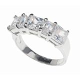 SilverBin Sterling Silver Anniversary Style Prong Set Clear Princess Cut CZ Ring