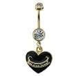 Gold Plated Stainless Steel Belly Ring with Clear Crystals - "Juicy" Heart Dangling