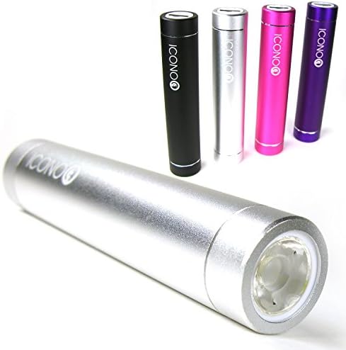 iCONO 2600mAh Lipstick-Sized Portable Battery Charger Power Bank for Cell Phones and Other USB Charged Devices, such as iPhone, iPod, Galaxy, Android and MP3 Players (Retail Packaging includes Micro-USB Cable) - Silver