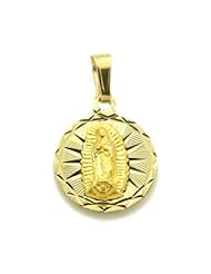 14K Gold Reversible Our Lady Of Guadalupe & Bautizo Yellow Gold Pendant 0.8 Inch Long