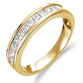 Size - 4 - 14k Yellow Gold Diamond Classic Traditional Wedding Anniversary Band Ladies Womens Invisible Channel Set Princess Cut Diamond Ring (1/4 cttw, G - H Color, SI Clarity)