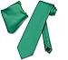 Men's Solid Color NeckTie & Matching Pocket Square Handkerchief Set (Emerald Green)