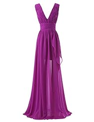 V-neck Sleeveless Chiffon/Satin Lace-Up Backless Ruched Evening Dress/Prom Dress/Party Dress 