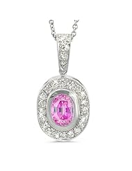 Vintage Oval Shaped Diamond Pendant With An Oval Center Stone In 18K White Gold With A 1.00 ct. Genuine pink-sapphire Center Stone.