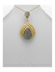 Labradorite Pendant Necklace In Brass