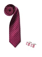 SILVIO SILVANI Pack Corbata Burdeos Con Topos Rosas + Gemelos Con Piedra Rosa