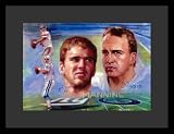 Eli & Peyton Manning (Faces & In Action) Sports Gold Wood-Mounted Poster Print - 11 X 17