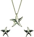 Silver Ladies Starfish Pendant and Earring Set with 18" Curb Chain