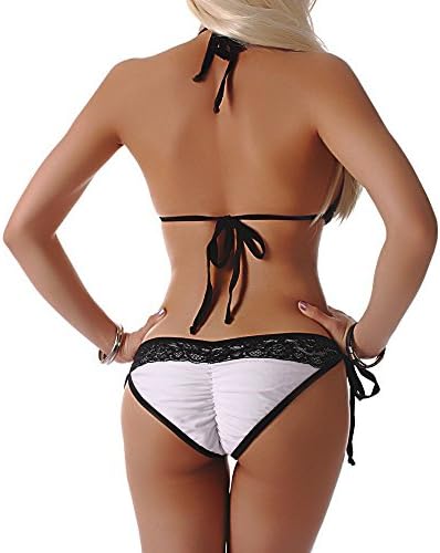 Sexy Women Bikini Lace Halter String Top & Scrunch Bottom (C-black)