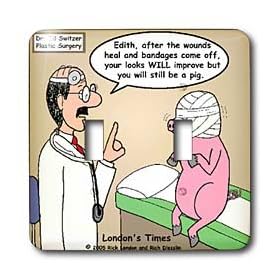 Rich Diesslins Funny Animals Cartoons - A Pig Is Still A Pig After Cosmetic Surgery - Light Switch Covers - double toggle switch