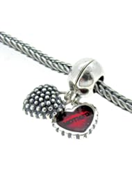 .925 Sterling Silver Mother And Daughter Love Heart Red Enamel Pendant Dangle Bead For Pandora Troll Chamilia Biagi European Story Charm Bracelets