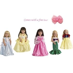 Set of 5 Princess 18 inch Doll Clothes w  Free Bow for American Girl: Cinderella, Sleeping... by 