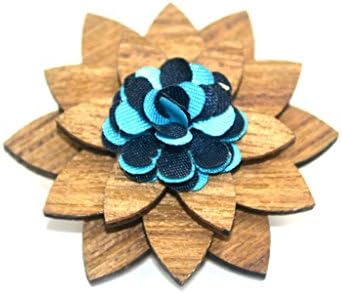 AlinaFashionExpress Men's Wooden Lotus Flower Lapel Pin Blue