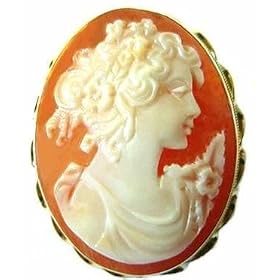 Romantica, Cameo Pin Pendant, Italian, Master Carved, 14k Yellow Gold Framed,... by cameos
