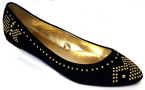 Shoes 18 Womens Micro Suede Studded Almond Toe & Heel Cap W/Metal Heat Seals Ballerina Ballet Flats Shoes