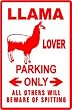 LLAMA LOVER PARKING ONLY pet zoo street sign