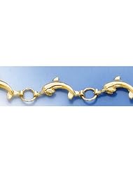 Gold Bracelet 7.5" Swimming Dolphin Link With O-connectors