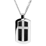 Stainless Steel Cross Dog Tag Pendant with Black Steel Cables 24 Curb Chain 41HAEgcylHL. SL160 Stainless Steel Cross Dog Tag Pendant with Black Steel Cables 24 Curb Chain