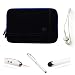 Microsuede BLACK with BLUE Edge and Rear Pocket Carrying Sleeve For ACER Iconia Tab A Series Tablet A200 & A500 & A501 & A510 + Includes a WHITE Crystal Clear High Quality HD Noise Filter Ear buds ( 3.5mm Jack ) + Includes a Professor Pen 3 in 1 Red Laser Pointer / LED White Light / Stylus / White Pen