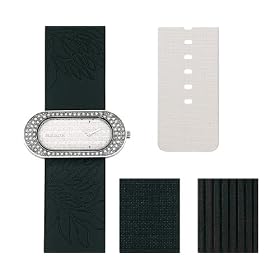 Cacharel - Montre Femme Acier - CW515ZAR0 - Quartz Analogique - Ovale - Pierres Blanches - 4 Bracelets Cuir Interchangeables
