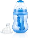 Nuby 3-Stage Wide Neck No Spill Bottle with Handles And Non-Drip Juice Spout, 3 Months, 8 Ounce,Colors May Vary