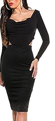 Cowl Neck Backless Slit Polyester/Spandex Long Sleeves Bodycon Dress/Midi Dress 